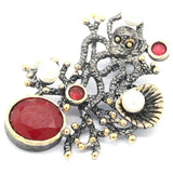 Neo-Gothic Octopus Red Ruby Tanzanite Morganite Silver Pendant