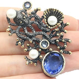 Neo-Gothic Octopus Red Ruby Tanzanite Morganite Silver Pendant