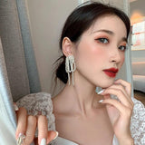 Sweet Bows Pearls Ear Drop Bowknot Dangle Earrings Unisex Long Tassels Earwear