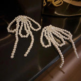 Sweet Bows Pearls Ear Drop Bowknot Dangle Earrings Unisex Long Tassels Earwear