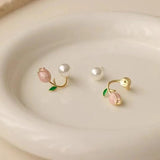 Summer Fresh Pink Flowers Stud Earrings Fine Pearl Women Jewelry