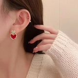 Burgundy Vintage Pearls Earrings Women Christmas Stud
