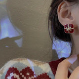 Burgundy Vintage Pearls Earrings Women Christmas Stud