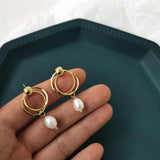 Freshwater Pearl Geometric Stud Earrings Retro Jewelry