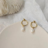 Freshwater Pearl Geometric Stud Earrings Retro Jewelry