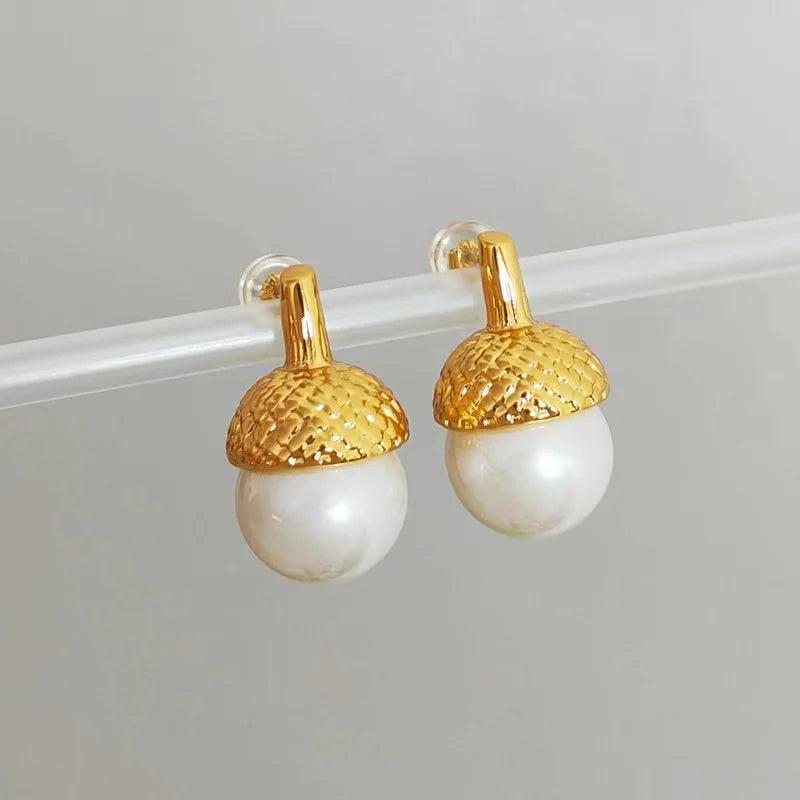 Baroque Pearl Earrings Rose Camellia Gold-plated Earrings