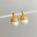 Baroque Pearl Earrings Rose Camellia Gold-plated Earrings