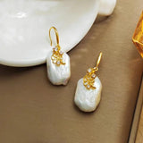 Baroque Pearl Earrings Rose Camellia Gold-plated Earrings