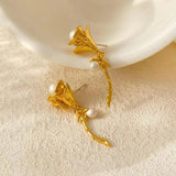 Baroque Pearl Earrings Rose Camellia Gold-plated Earrings