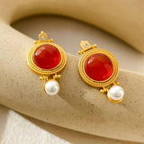 Baroque Pearl Earrings Rose Camellia Gold-plated Earrings