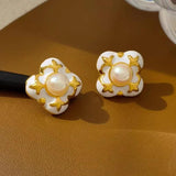 Baroque Pearl Earrings Rose Camellia Gold-plated Earrings