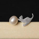 925 Silver Pearls Stud Earrings Cat Play Ball Freshwater Pearls Jewelry
