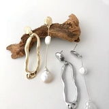 Asymmetric Metal Pearl Earrings Retro Style Ms Jewelry Gift