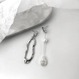 Asymmetric Metal Pearl Earrings Retro Style Ms Jewelry Gift