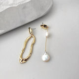 Asymmetric Metal Pearl Earrings Retro Style Ms Jewelry Gift