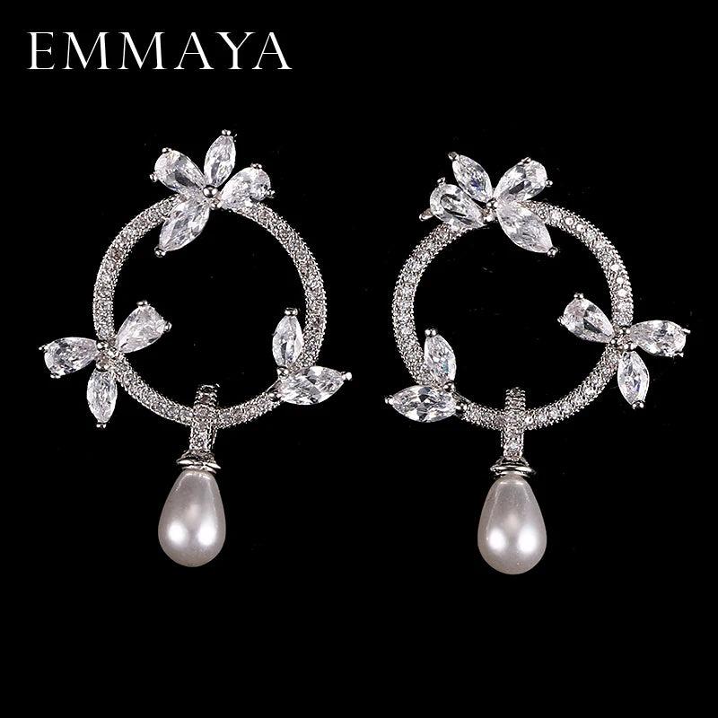 Pearl & CZ Flower Earrings, Christmas Gift Jewelry