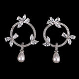 Pearl & CZ Flower Earrings, Christmas Gift Jewelry