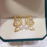 Natural Freshwater Pearl Butterfly Stud Earrings for Women