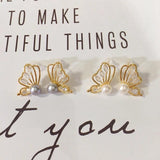 Natural Freshwater Pearl Butterfly Stud Earrings for Women