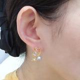 Natural Freshwater Pearl Butterfly Stud Earrings for Women