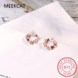 925 Silver Colorful Zircon Wreath Stud Earring for Women