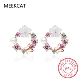 925 Silver Colorful Zircon Wreath Stud Earring for Women