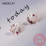 925 Silver Colorful Zircon Wreath Stud Earring for Women
