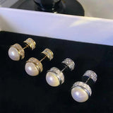 Retro Stud & Pearl Earrings Set