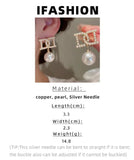 Pearls Beads Bowknot Stud Earrings for Women Letter Piece Earring