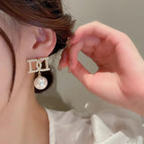 Pearls Beads Bowknot Stud Earrings for Women Letter Piece Earring