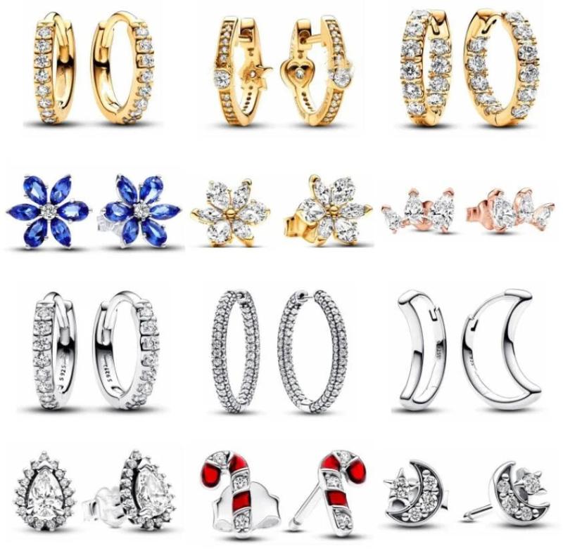 925 Silver Pearl Moon Snowflake Christmas Earrings for Women