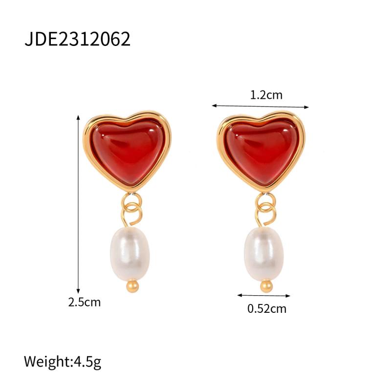 Uworld Carnelian Inlaid Love Pearl Earrings Ring Set
