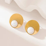 316L Stainless Steel Exaggerated Pearl Stud Earrings For Women Waterproof