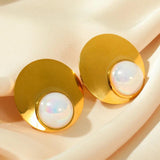 316L Stainless Steel Exaggerated Pearl Stud Earrings For Women Waterproof