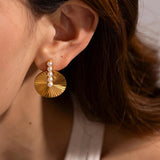 Youthway Stainless Steel Shell Bead Round Scallop Earrings Prevent Allergy