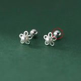 925 Silver Pearl Flower Stud Earrings Classic Jewelry for Women