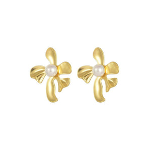 Stainless Steel Pearl Flower Stud Earrings for Women