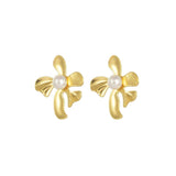 Stainless Steel Pearl Flower Stud Earrings for Women