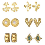Stainless Steel Pearl Flower Stud Earrings for Women