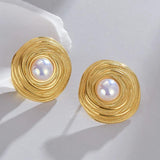 Stainless Steel Pearl Flower Stud Earrings for Women