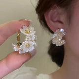 Light Pink Tulip Flower Pearl Stud Earrings Women Zircon Earring Party
