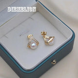 Freshwater Pearl Stud Earrings with Zircon, Geometric Triangle Design