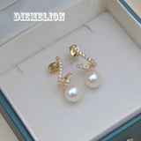 Freshwater Pearl Stud Earrings with Zircon Crystal Musical Note
