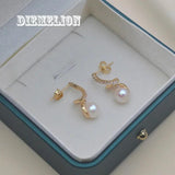Freshwater Pearl Stud Earrings with Zircon Crystal Musical Note