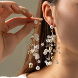 Stainless Steel Irregular Pearl Flower Earrings for Women