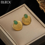 316L Stainless Steel Shell Fan-shaped Stud Earrings For Women Non-fading Jewelry