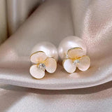 French Shell Flower Pearl Stud Earrings