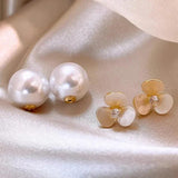 French Shell Flower Pearl Stud Earrings