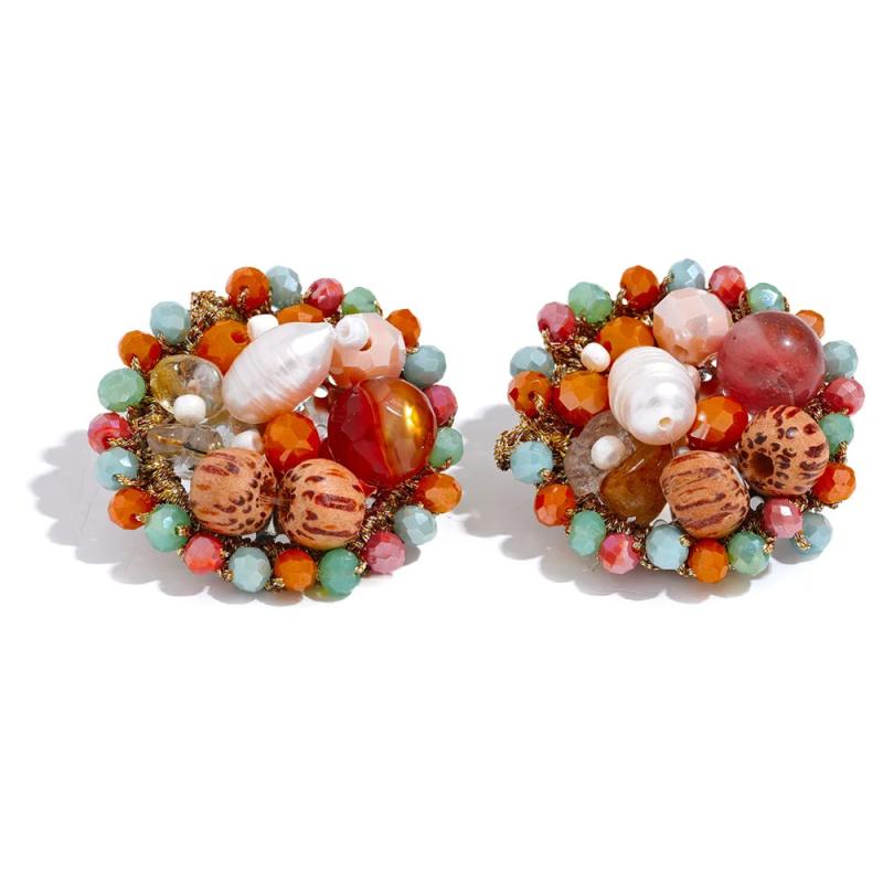 Vintage Crystal Agate Pearl Stud Earrings Women's Jewelry