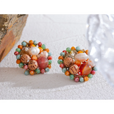 Vintage Crystal Agate Pearl Stud Earrings Women's Jewelry
